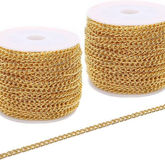 60 Feets /20 Yards Metal Gold Link Chains, Iron Bulk Curb Chain for DIY Craft Je - Picture 1 of 4
